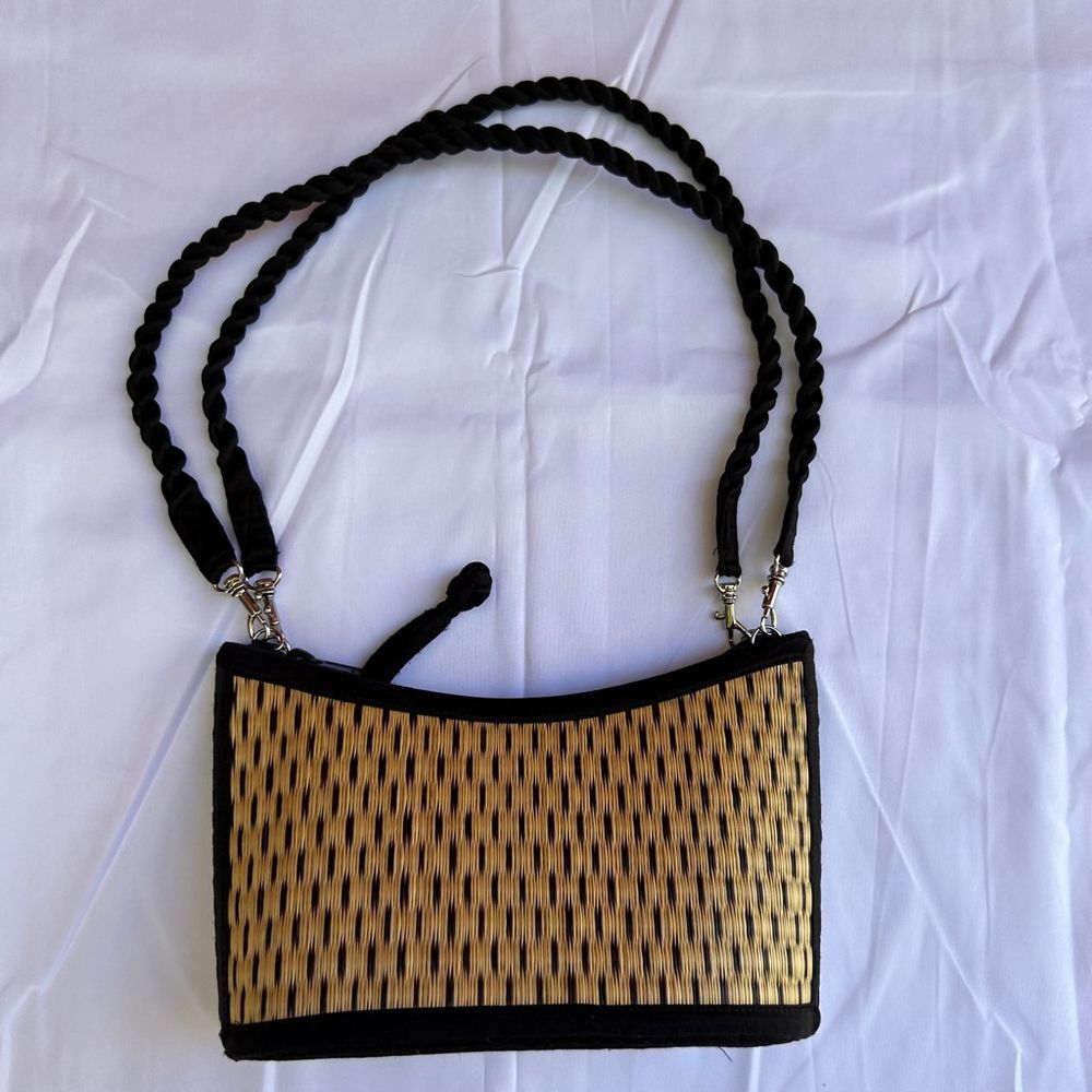Baskets of Cambodia Black Tan Woven Straw Bag